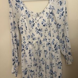 Hollister Blue and White Floral Romper